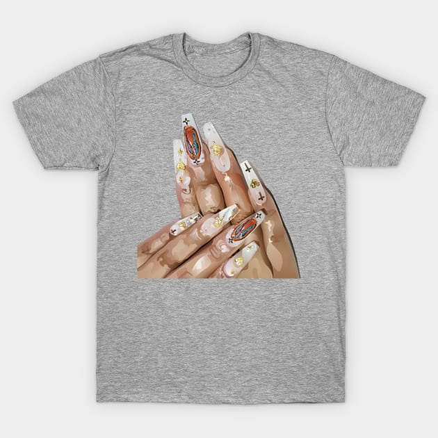 Religious Bling Guadalupe Nails Art T-Shirt by emiliapapaya